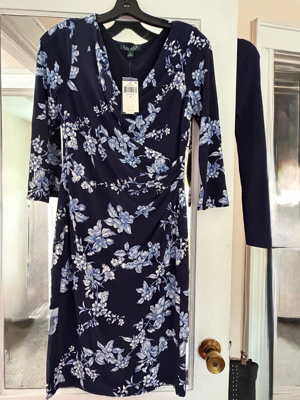 Ralph Lauren Navy Floral Faux-Wrap Midi Dress